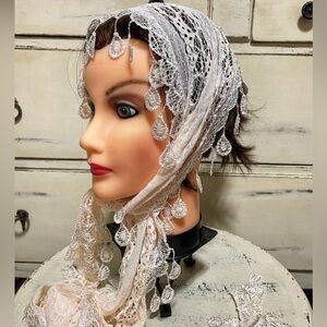 Vintage lace head scarf